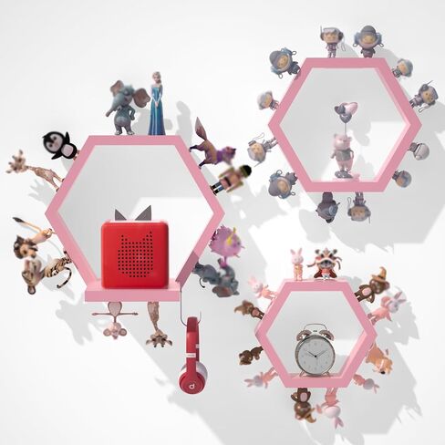 Hexagon Tonies Grash Magnetic - مجموعة رف تخزين Tonies من 3 لغرفة للأطفال ، رف عرض مغناطيسي خشبي لحامل Tonie Box ، أرفف عائمة على الحائط متوافق مع ملحقات Tonie in Kuwait