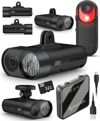 Wearable4U Garmin varia vue - مصباح الأمامي وكاميرا 4K ، سطوع تلقائي ، 600 لومينات و RCT715 رادار الدراجات ، التسجيل المستمر ، اكتشاف المركبات W/ 32 GB حزمة PowerBank MicroSDHC in Saudi Arabia