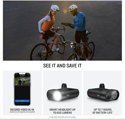 Wearable4U Garmin varia vue - مصباح الأمامي وكاميرا 4K ، سطوع تلقائي ، 600 لومينات و RCT715 رادار الدراجات ، التسجيل المستمر ، اكتشاف المركبات W/ 32 GB حزمة PowerBank MicroSDHC in Saudi Arabia