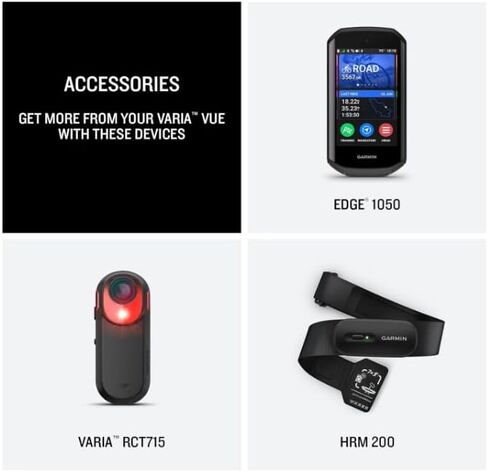 Wearable4U Garmin varia vue - مصباح الأمامي وكاميرا 4K ، سطوع تلقائي ، 600 لومينات و RCT715 رادار الدراجات ، التسجيل المستمر ، اكتشاف المركبات W/ 32 GB حزمة PowerBank MicroSDHC in Saudi Arabia