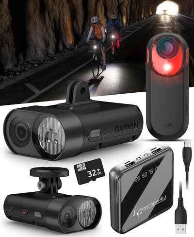 Wearable4U Garmin varia vue - مصباح الأمامي وكاميرا 4K ، سطوع تلقائي ، 600 لومينات و RCT715 رادار الدراجات ، التسجيل المستمر ، اكتشاف المركبات W/ 32 GB حزمة PowerBank MicroSDHC in Saudi Arabia