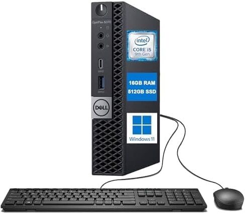 DELL Optiplex 5070 Micro MFF Desktop PC Intel i5-9500T, 16GB DDR4 New 512GB M.2 NVMe SSD, WiFi BT HDMI New KB & Mouse Windows 11 Pro (Renewed) in Kuwait