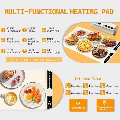 Electric Food Warming Mat, Heating Tray for Buffets, Parties, and Home Daily Use, 8 Seconds Heat Up, Roll-Up Portable Design with Timer Function in Saudi Arabia