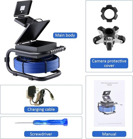 Sewer Camera With 512Hz Sonde Selfs-Leveling,IP68 Waterproof Pipe Inspection Camera With 9in AHDS Recorder,Endoscope With Meter Counter 12pcs LED Lights For Plumbing 164ft/50m(16 GB S,D Card Included) in Saudi Arabia