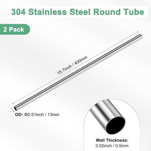 2-Pack 400mm 304 Stainless Steel Tube, 8mm OD 1mm Wall Thickness Seamless Stainless Steel Tubing for Construction/Machining/DIY Crafting, Metal Straight Pipe [0.31x0.04x15.7IN] in Saudi Arabia