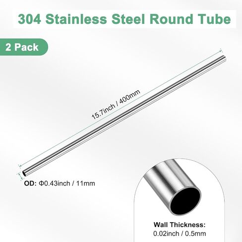 2-Pack 400mm 304 Stainless Steel Tube, 8mm OD 1mm Wall Thickness Seamless Stainless Steel Tubing for Construction/Machining/DIY Crafting, Metal Straight Pipe [0.31x0.04x15.7IN] in Saudi Arabia