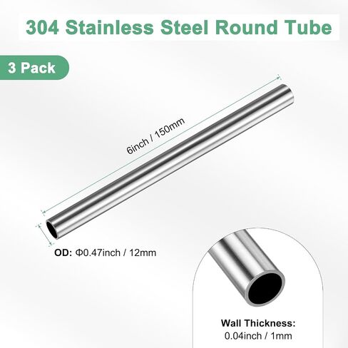 3-Pack 150mm 304 Stainless Steel Tube, 25mm OD 1.5mm Wall Thickness Seamless Stainless Steel Tubing for Construction/Machining/DIY Crafting, Metal Straight Pipe [0.98x0.06x6IN] in Kuwait