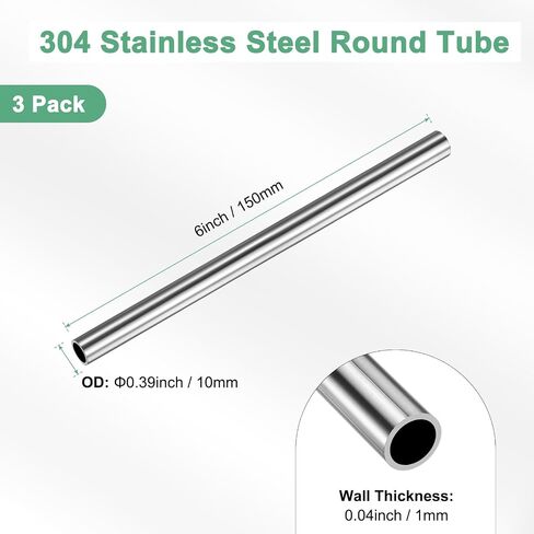 3-Pack 150mm 304 Stainless Steel Tube, 25mm OD 1.5mm Wall Thickness Seamless Stainless Steel Tubing for Construction/Machining/DIY Crafting, Metal Straight Pipe [0.98x0.06x6IN] in Saudi Arabia