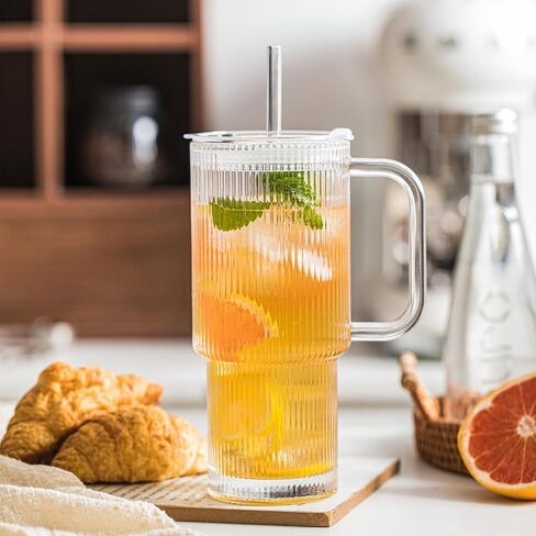 insetlan 26oz من الزجاج اللامبور مع مقبض وغطاء-أكواب قهوة كبيرة من الحزمة مع قش ، وقدح زجاجي حديث للمشروبات الباردة والساخنة ، وكوب السفر الجمالي للعصائر والشاي والعصير in Saudi Arabia