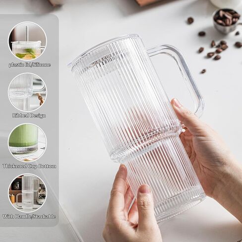 insetlan 26oz من الزجاج اللامبور مع مقبض وغطاء-أكواب قهوة كبيرة من الحزمة مع قش ، وقدح زجاجي حديث للمشروبات الباردة والساخنة ، وكوب السفر الجمالي للعصائر والشاي والعصير in Saudi Arabia