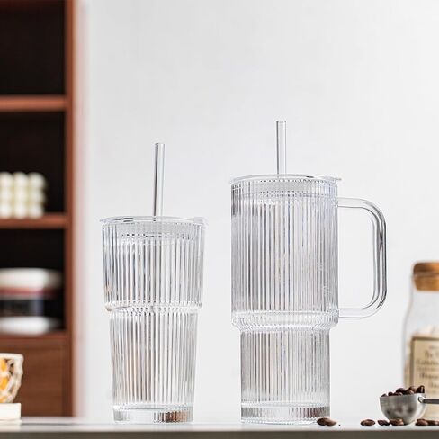 insetlan 26oz من الزجاج اللامبور مع مقبض وغطاء-أكواب قهوة كبيرة من الحزمة مع قش ، وقدح زجاجي حديث للمشروبات الباردة والساخنة ، وكوب السفر الجمالي للعصائر والشاي والعصير in Saudi Arabia