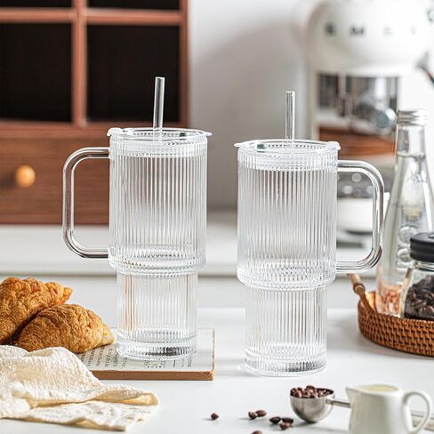 insetlan 26oz من الزجاج اللامبور مع مقبض وغطاء-أكواب قهوة كبيرة من الحزمة مع قش ، وقدح زجاجي حديث للمشروبات الباردة والساخنة ، وكوب السفر الجمالي للعصائر والشاي والعصير in Saudi Arabia
