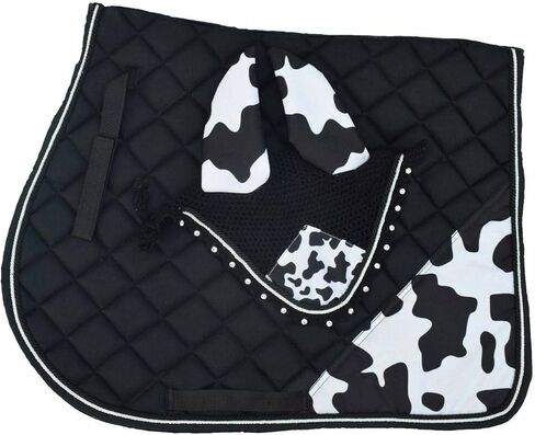 Cow Print All Purpose English Saddle Pad, Handmade Jumping Saddle Pad, Fly Bonnet,Fly Veil in Saudi Arabia