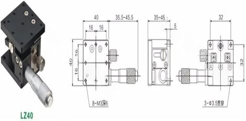 Z AXIS 40 * 40MM مرحلة رفع الإزاحة اليدوي منصة ضبط راقية عبر السكك الحديدية الجدول 40 * 40MM LZ40 in Saudi Arabia