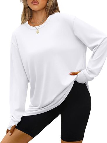 OFEEFAN TSHIRTTS كبيرة للنساء ثقب الإبهام ثقب الأكمام الطويلة قمم الطاقم TEE Y2K ملابس الخريف أزياء الملابس in Kuwait