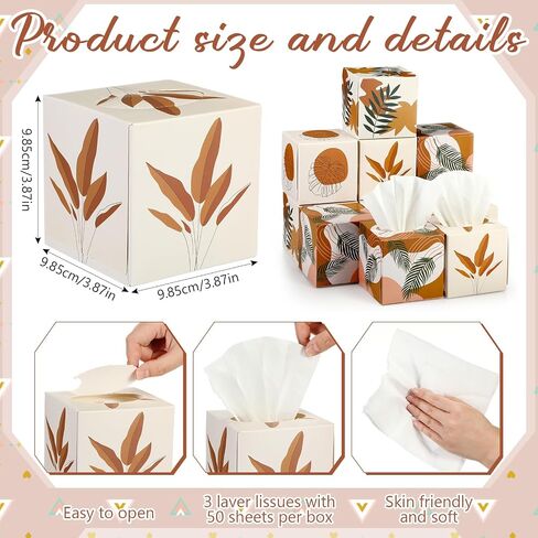 12 Pack Boho Facial Tissues 3 Ply Square Facial Trisse Cube Cube Forefore للعودة إلى اللوازم المدرسية ، عائلة غرفة نوم منزلية ، 600 ، (12 عبوة من 50) in Saudi Arabia