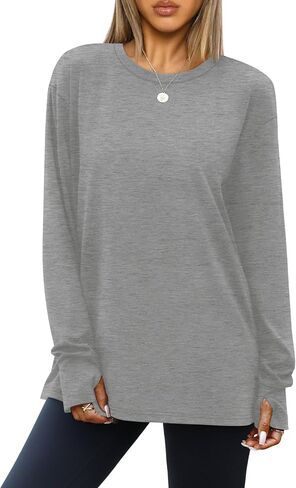 OFEEFAN Oversized Tshirts for Women Thumb Hole Long Sleeve Workout Tops Crewneck Tee Y2K Clothes Fall Fashion Clothing in Saudi Arabia