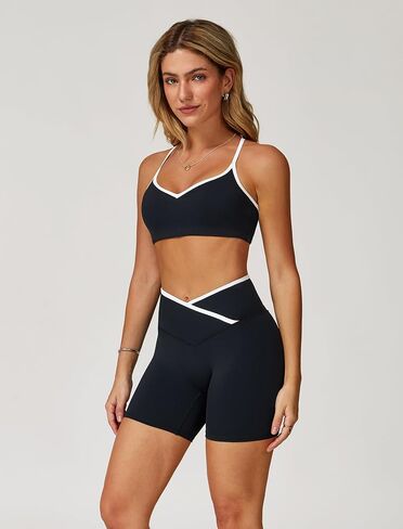 مجموعات تجريب Abociw للنساء 2 قطعة بلوك Strappy Sports Bra Crossover High Weist Shorts Gym Yoga Pilates ملابس in Saudi Arabia