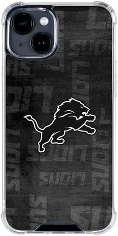 Skinit Clear Phone Case Compatible with iPhone 15 - Officially Licensed NFL Detroit Lions Black & White Design in Saudi Arabia