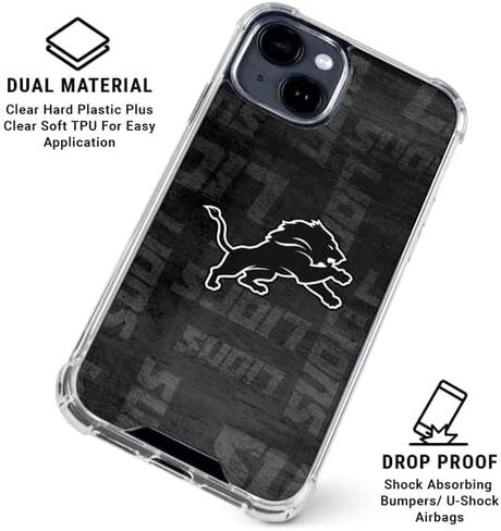 Skinit Clear Phone Case Compatible with iPhone 15 - Officially Licensed NFL Detroit Lions Black & White Design in Saudi Arabia