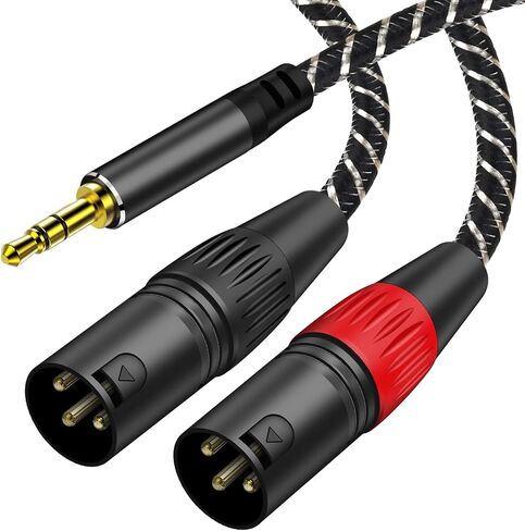 3.5 mm to Dual XLR Male Pro Stereo Breakout Cable, 1/8" TRS Stereo to 2 XLR Male Y Splitter Patch Microphone Cable, Nylon Braided, for Mix Speaker and Amplifer 3.3 Feet in Saudi Arabia