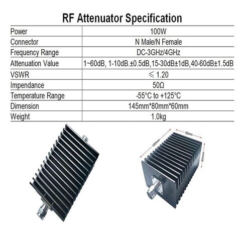 100W N-ty-type RF RF عالية القوى DC-4GHZ 1-60DB N من الذكور والإناث برؤوس 50 أوم نعمة (20 ديسيبل ، 4G) in Kuwait