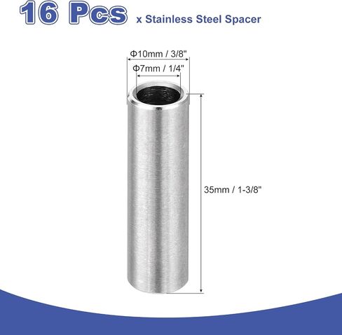 uxcell 16Pcs 304 Stainless Steel Spacer 5/16" OD x 1/6" ID x 3/16" Length(8x4x5mm) Screw Standoff Bushing Plain Finish Unthreaded Round Metal Spacer for M4 Screws Bolts and Rods in Saudi Arabia
