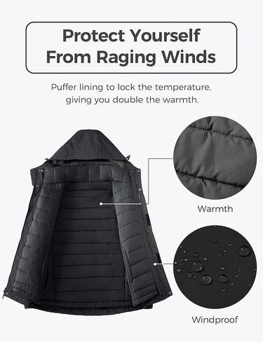 Wantdo Men's 3 in 1 Waterproof Ski Jacket Warm Winter Snow Coat Puffer Rain Jacket in Kuwait