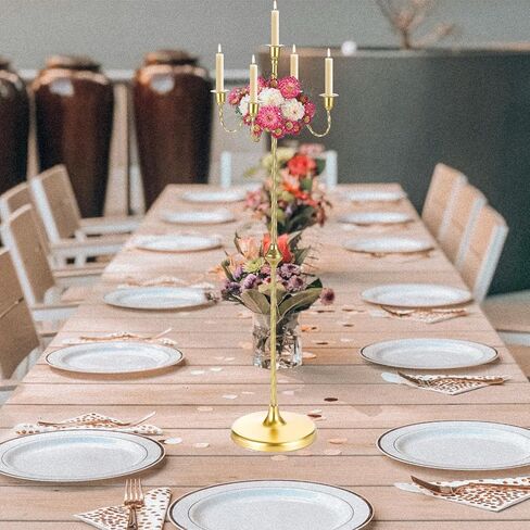 42.7 بوصة من شمعة الشمعة مجموعة شمعة من 2 ، 5 سلاح من حاملي الشموع الذهبية ، شمعدان طويل القامة للشموع الفاتحة ، الشمعدانات الدائمة المعدنية لحفل عيد ميلاد حفل زفاف منزل المنزل in Kuwait