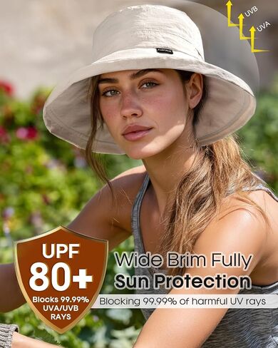 Furtalk Sun Hat للنساء Upf 80+ حافة واسعة ، دلو قابلة للتعبئة مع ثقب ذيل حصان للتنزه في الهواء الطلق في الهواء الطلق in Saudi Arabia