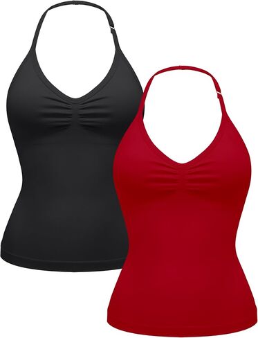 OLCHEE Womens Halter Tank Tops V Neck Impact Backless Longline Strappy Adjustable Gym Workout Top Padded in Saudi Arabia