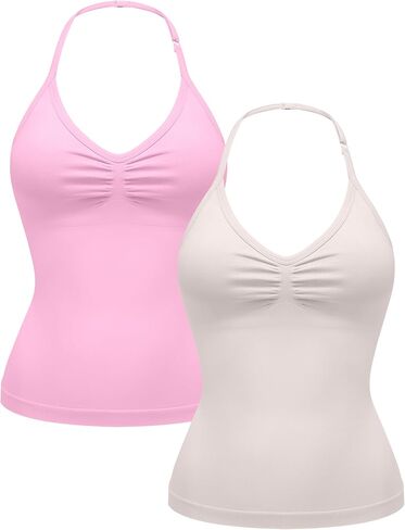OLCHEE Womens Halter Tank Tops V Neck Impact Backless Longline Strappy Adjustable Gym Workout Top Padded in Saudi Arabia