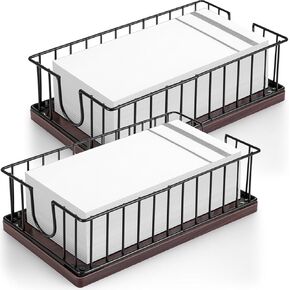 Leinuosen 2 Pack 2.6 Inch Metal Wire Guest Towel Holder Tray for Bathroom, Iron Napkins Holder Wooden Basket for Disposable Paper Hand Towels Powder Room Dinning Table in Kuwait