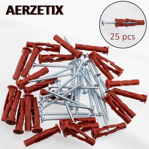 C65059 – Set of 25 dowels 6 x 35 mm for plasterboard/aerated concrete + 25 screws Ø3.5 x 50 mm with milled head - nylon/metal - fixing materials hollow brick work drilling in Saudi Arabia
