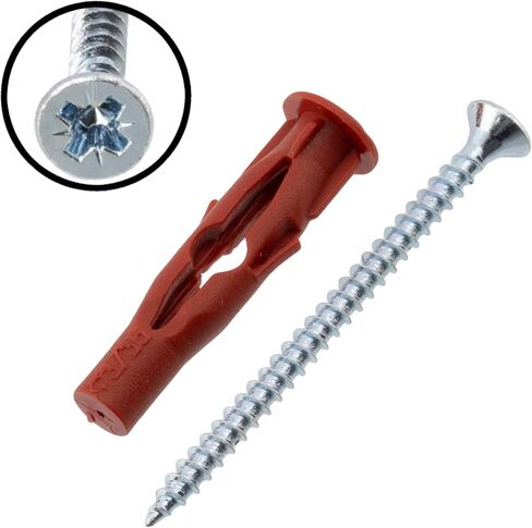 C65059 – Set of 25 dowels 6 x 35 mm for plasterboard/aerated concrete + 25 screws Ø3.5 x 50 mm with milled head - nylon/metal - fixing materials hollow brick work drilling in Saudi Arabia