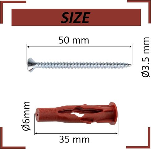 C65059 – Set of 25 dowels 6 x 35 mm for plasterboard/aerated concrete + 25 screws Ø3.5 x 50 mm with milled head - nylon/metal - fixing materials hollow brick work drilling in Saudi Arabia