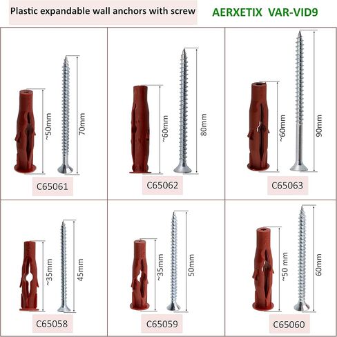 C65059 – Set of 25 dowels 6 x 35 mm for plasterboard/aerated concrete + 25 screws Ø3.5 x 50 mm with milled head - nylon/metal - fixing materials hollow brick work drilling in Saudi Arabia