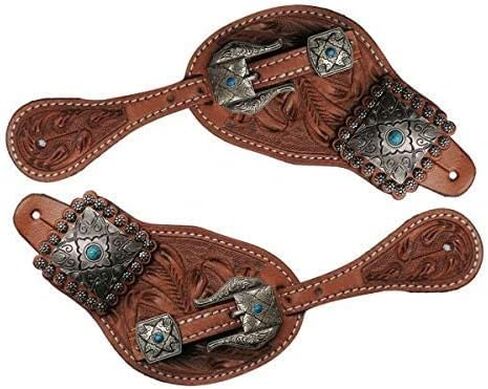 Showman Ladies Tooled Leather Spurts W/Vintage Conchos and Buckles in Saudi Arabia