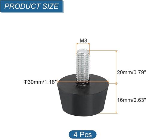 uxcell 4pcs عزل الاهتزازات المطاط يتصاعد امتصاص الصدمات المطاطية ، و 1.18 "× 0.63" الأزرار المخروطية مع M8 × 20 مم ، وملبة صامتة لضواغط الهواء ، والمحركات ، والمحركات ، والأسود in Saudi Arabia