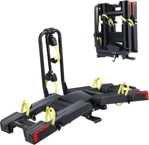 2 E-Bike Foldable Hitch Mount Bike Rack for 2" Receiver SUV & Trucks, Up to 4'' Fat Tire, Lockable Hitch Racks for E-Bike with Ramp and Wheels, 180 LBS Capacity in Kuwait