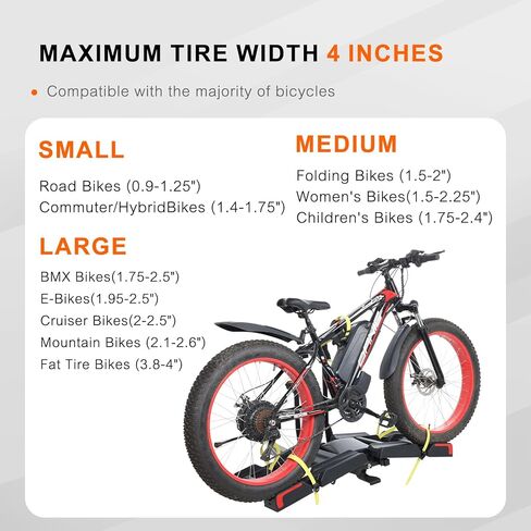 2 E-Bike Foldable Hitch Mount Bike Rack for 2" Receiver SUV & Trucks, Up to 4'' Fat Tire, Lockable Hitch Racks for E-Bike with Ramp and Wheels, 180 LBS Capacity in Kuwait