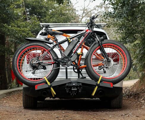 2 E-Bike Foldable Hitch Mount Bike Rack for 2" Receiver SUV & Trucks, Up to 4'' Fat Tire, Lockable Hitch Racks for E-Bike with Ramp and Wheels, 180 LBS Capacity in Kuwait