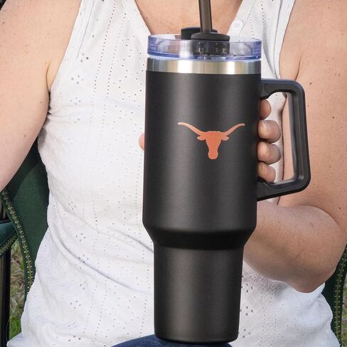 Desert Cactus University of Texas Longhorns UT Austin Large Insulated Stainless Steel Handle Lid Straw Reusable Double Walled Cup Hot Cold Drinkware Laser Etched (40oz Ounce Rally Tumbler Design F) in Saudi Arabia