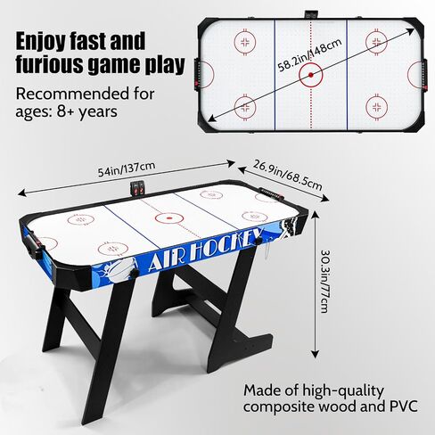 Seydrey Folding Air Hockey Table for Family, LED Electronic Scoring Sports Hockey Game,Powerful 12V Motor, Hockey Table Gaming Set, Includes 2 Pushers, 4 Pucks, Blue in Kuwait