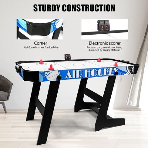 Seydrey Folding Air Hockey Table for Family, LED Electronic Scoring Sports Hockey Game,Powerful 12V Motor, Hockey Table Gaming Set, Includes 2 Pushers, 4 Pucks, Blue in Kuwait