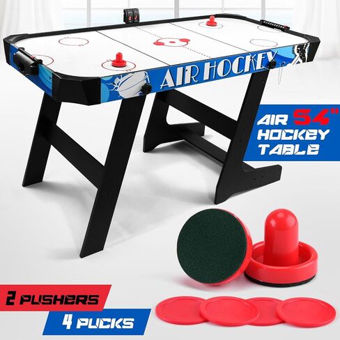 Seydrey Folding Air Hockey Table for Family, LED Electronic Scoring Sports Hockey Game,Powerful 12V Motor, Hockey Table Gaming Set, Includes 2 Pushers, 4 Pucks, Blue in Kuwait
