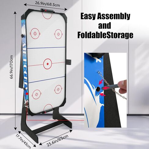 Seydrey Folding Air Hockey Table for Family, LED Electronic Scoring Sports Hockey Game,Powerful 12V Motor, Hockey Table Gaming Set, Includes 2 Pushers, 4 Pucks, Blue in Kuwait