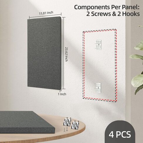 Art3Dwallpanels 4 PCS لوحات صوتية ، 24''x12 '' ألواح الجدران المقاومة للصوت ، ألواح امتصاص صوت التثبيت السهلة للاستوديوهات ، المكتب ، المسرح المنزلي ، رمادي غامق in Kuwait