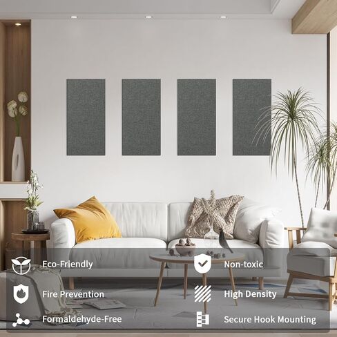 Art3Dwallpanels 4 PCS لوحات صوتية ، 24''x12 '' ألواح الجدران المقاومة للصوت ، ألواح امتصاص صوت التثبيت السهلة للاستوديوهات ، المكتب ، المسرح المنزلي ، رمادي غامق in Kuwait