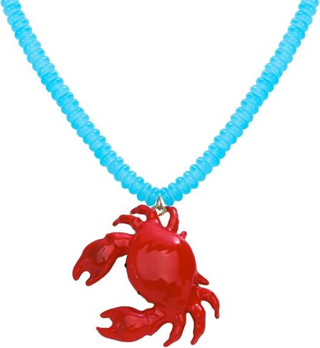 قلادة قلادة جراد البحر الأحمر الأزرق العميق للنساء ، بوهو ، هدية مجوهرات بوهو الصيفية لارتداء كل يوم in Kuwait